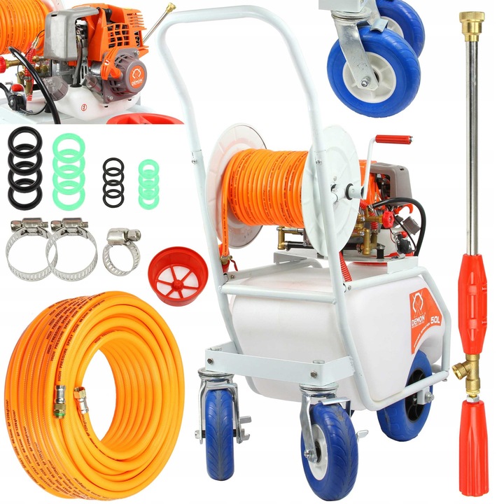 Pulverizator cu motor Demon 50L, cu lance metalica, lungime maxima a jetului 12m, 30kg