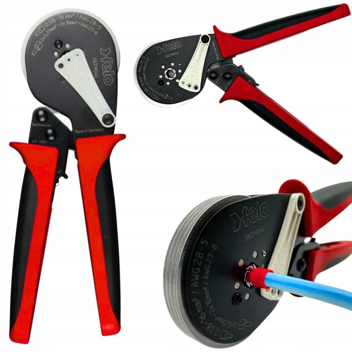 Cleste automat pentru zacisarea tulejelor cablurilor Felo, 0,08-16 mm2, 215mm, 596g