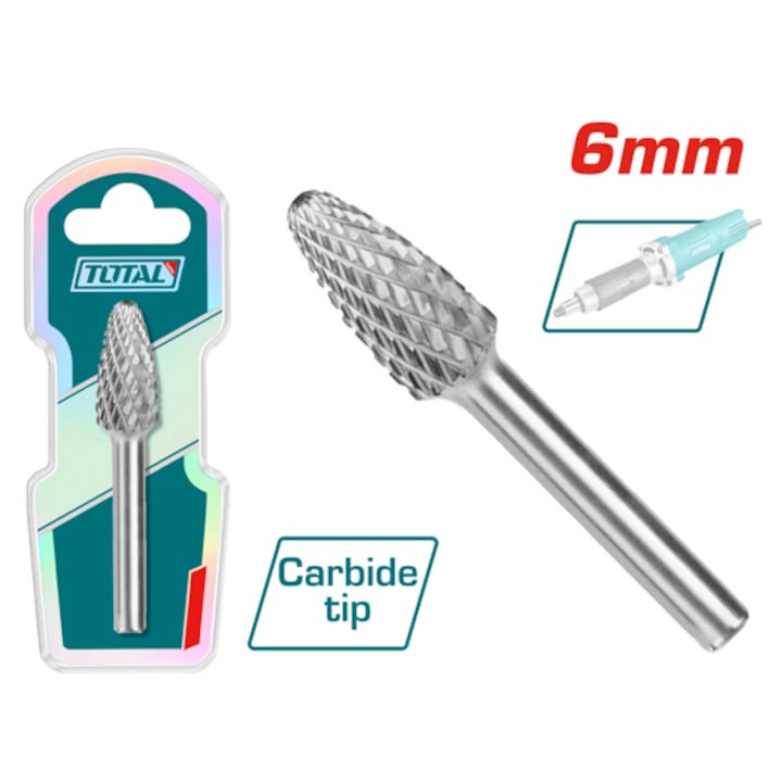 Freza conică Total O 8 mm, tija 6 mm, pentru metal