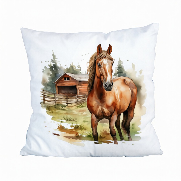 Perna decorativa, 45x45 cm, cu design imprimat Cal - Personalizata