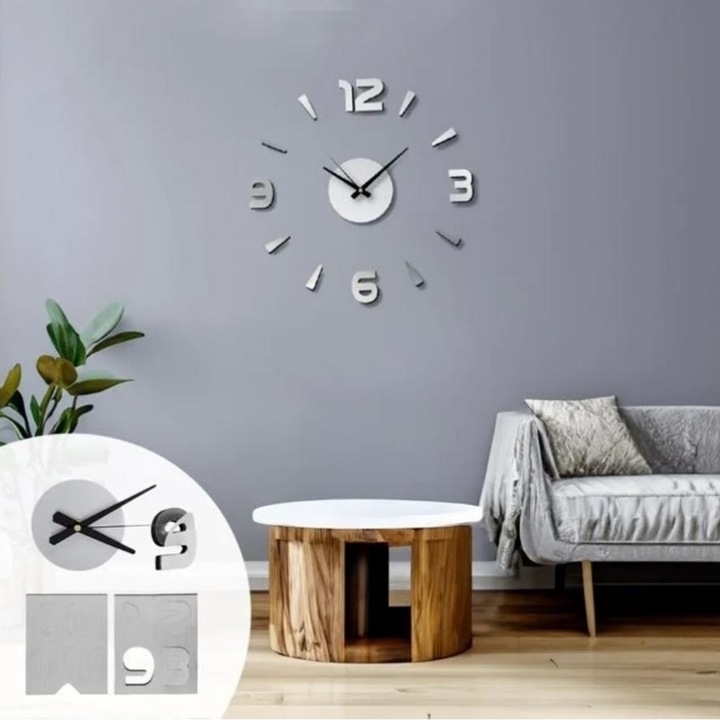 Ceas de perete, DIY, argintiu, 35cm