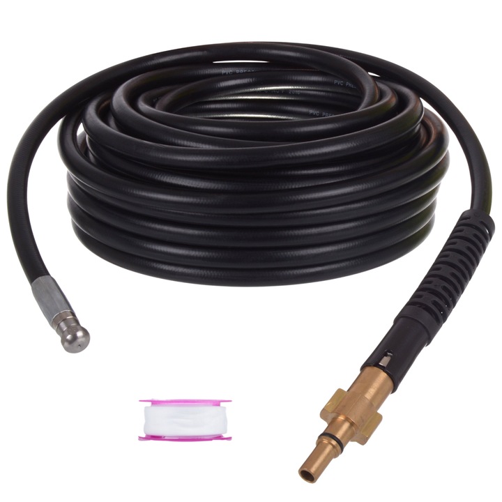 20m-es tömlő csatornatisztításhoz és duguláselhárításhoz, Bisanti, max. 200 BAR nyomás, nylon, kompatibilis STANLEY, Bosch, B&D készülékekkel