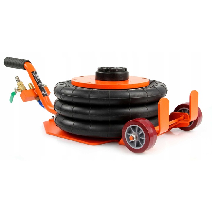 Cric pneumatic BJC 3,5T cu accesorii, inaltime minima 13,5cm, maxima 41cm, constructie din otel, roti O60mm