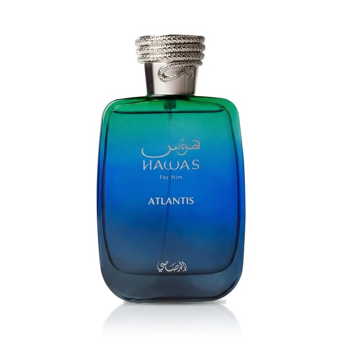 Rasasi Hawas Atlantis, apă de parfum unisex, 100 ml, note acvatice și fructe, set de cadou