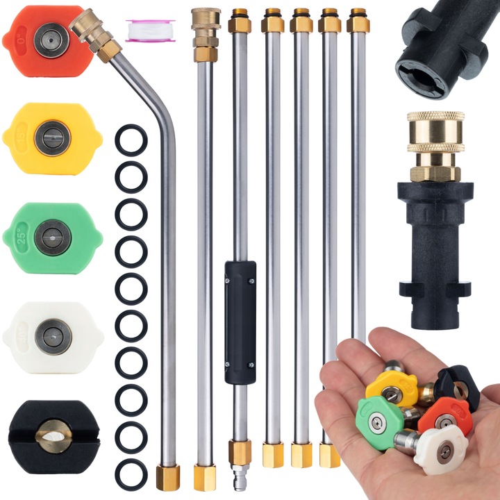 Set de 7 lance de extensie pentru Karcher, 2,6m, 5 duze, adaptor Bayonet