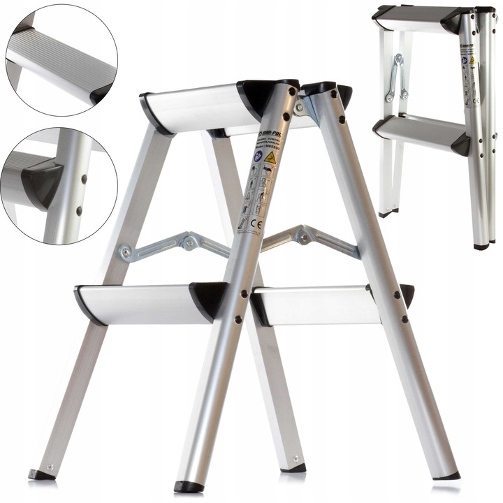 Scara de lucru Mar-Pol, aluminiu, 150 kg, 2 trepte, antiderapant, 0,53x0,35x0,18 m
