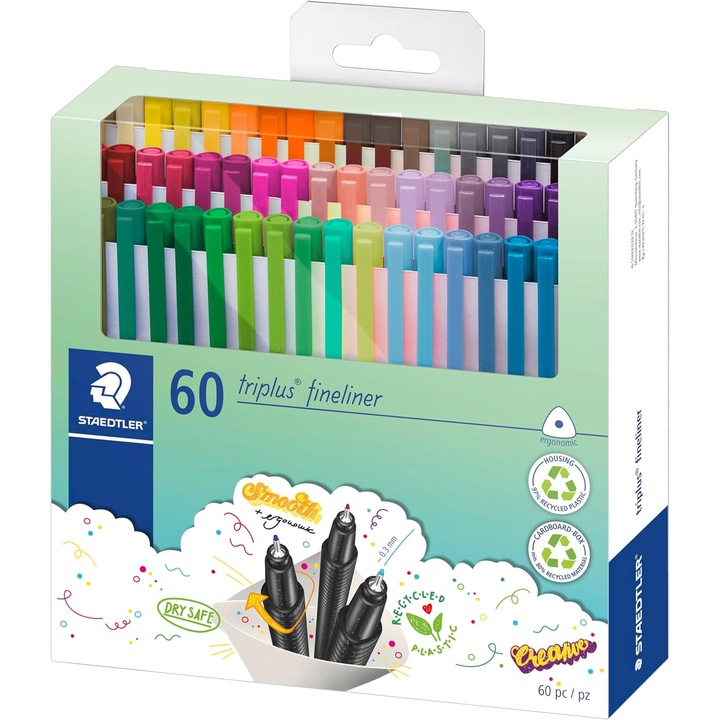 Pixuri Staedtler Triplus Fineliner, Set 60 Bucati, Carcasa Carton