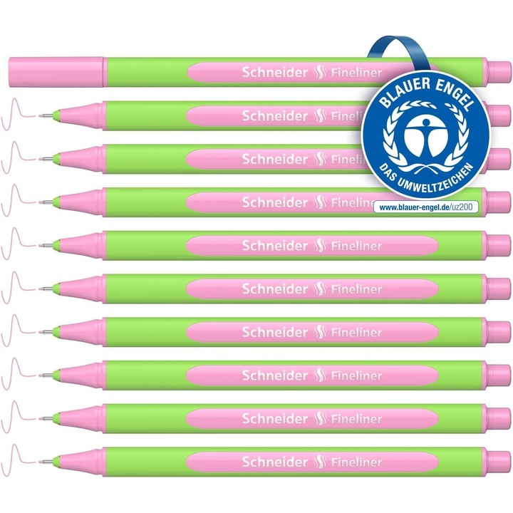 Schneider Line-Up Fineliner Pastel Roz 0.4mm, Plastic Bio-Bazat, Set 10 Buc