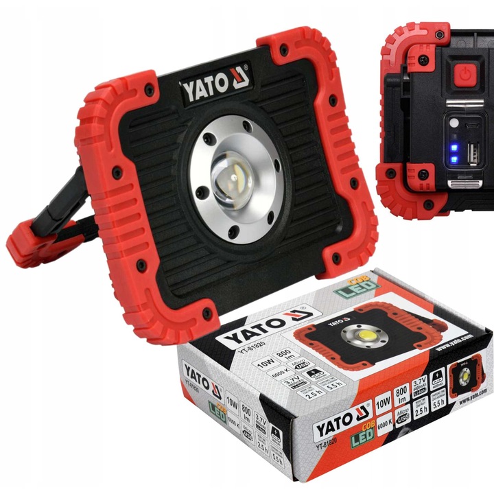 Reflector portabil 10W cu acumulator Yato, 800lm, 6000K, 170x120x40mm