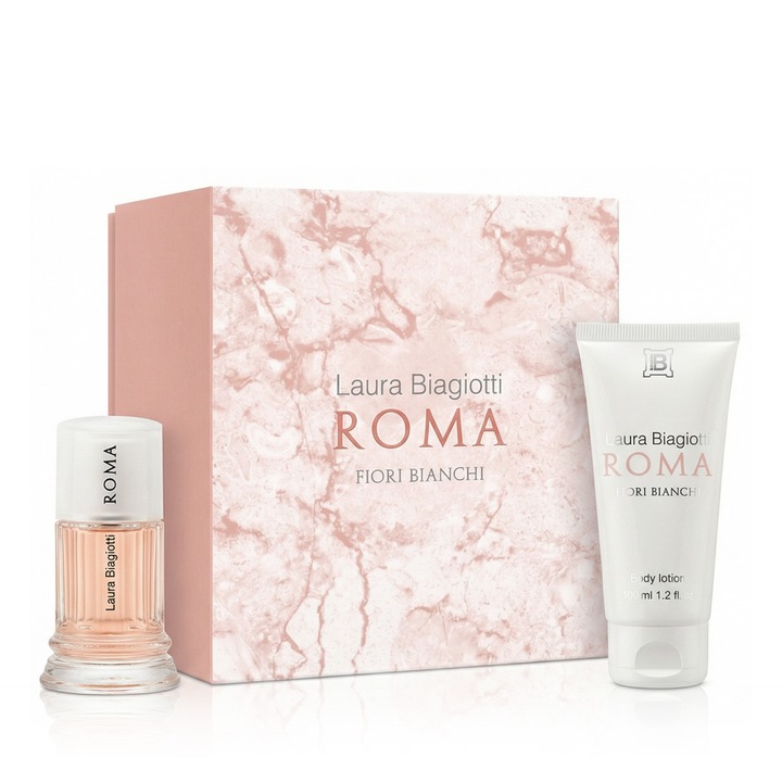 Set parfum Laura Biagiotti Roma Fiori Bianchi EDT 25 ml + BL 50 ml, floral, 2023