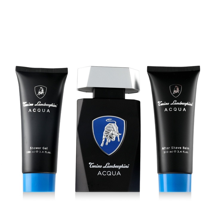 Set parfum Tonino Lamborghini Acqua EDT 125 ml + ASB 100 ml + SG 100 ml, aromă orientală de lemn, pentru bărbați