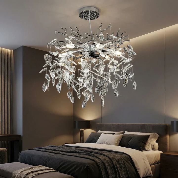 Полилей RFAN, модел 33122/500, кристална текстура, метал, 6 x E14, сребрист