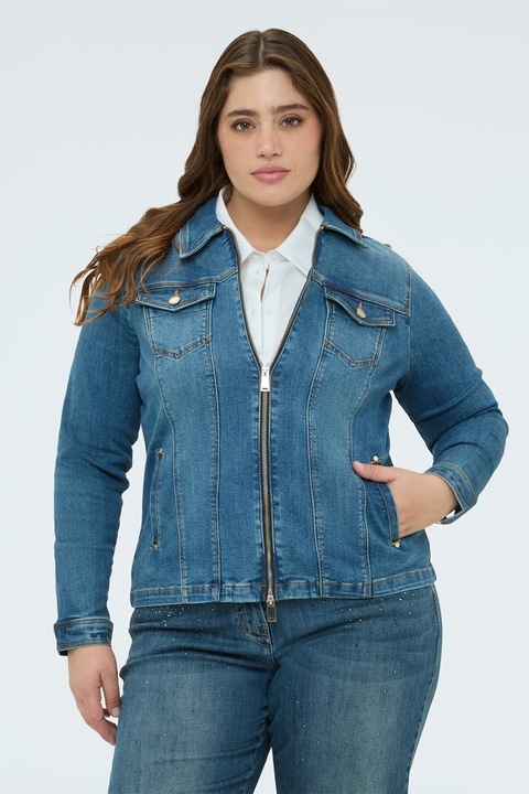 Fiorella Rubino, Jacheta de denim cu fermoar, Albastru inchis