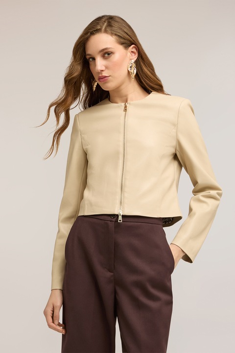 Motivi, Jacheta crop de piele ecologica, Bej