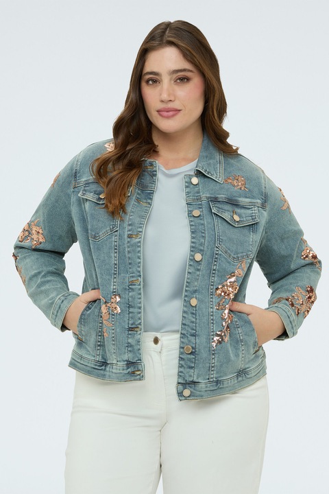 Fiorella Rubino, Jacheta de denim cu nasturi, Auriu/Albastru prafuit