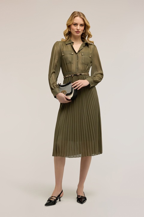 Motivi, Rochie camasa cu pliuri pe terminatie, Kaki inchis