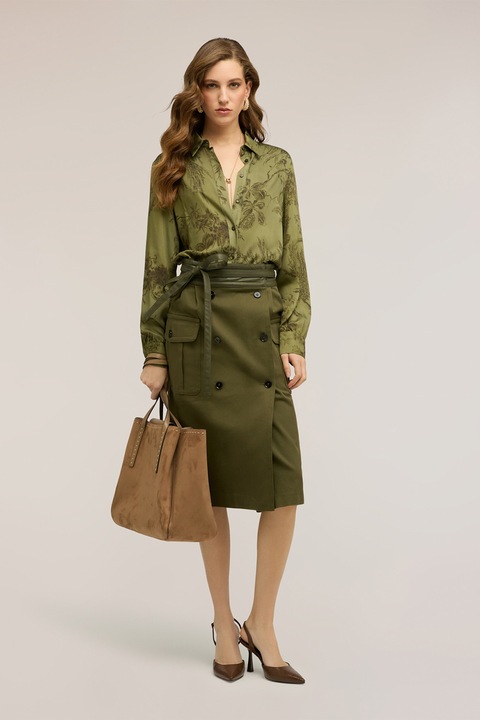 Motivi, Fusta midi cu doua randuri de nasturi si buzunare cu clapa, Kaki inchis