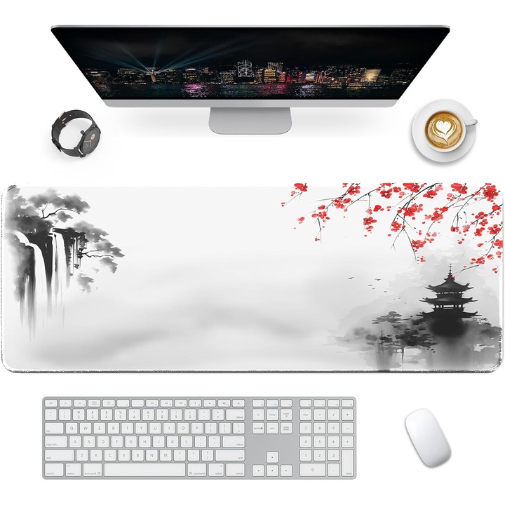 Mousepad Gaming XXL Zen Cascade 800x300mm, Baza Anti-Alunecare