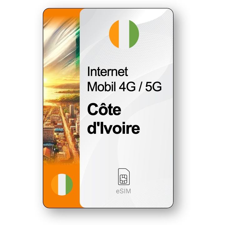 ESIM Internet Côte d'Ivoire, valabil 7 zile, trafic 5 GB