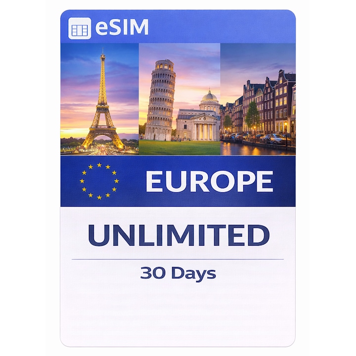 NextSIM eSIM Europa, Date Mobile Nelimitate, 30 Zile, Operatori Multipli 3G/4G/5G, Activare Instanta