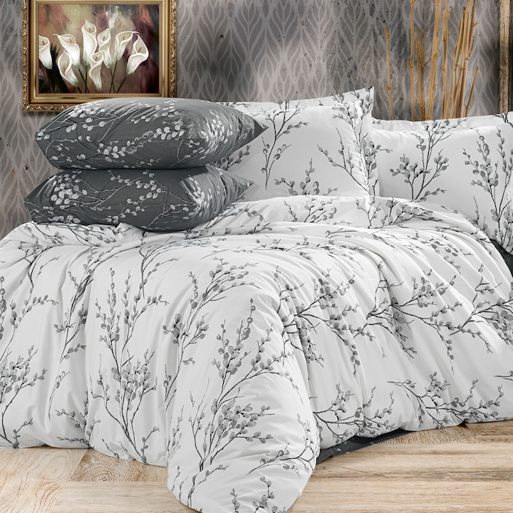 Ranforce pamut ágynemű 4 részes, lepedő 240x260 cm, paplan 200x220 cm, 2 párnahuzat 50x70 cm, szürke, Pucioasa RNFN256