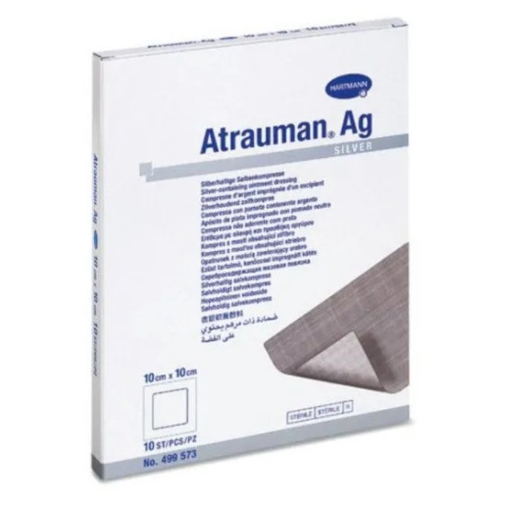 Pansament Hartmann Atrauman Ag 10x10cm, argint, hipoalergenic, utilizare rănile picioarelor, set 1 bucată