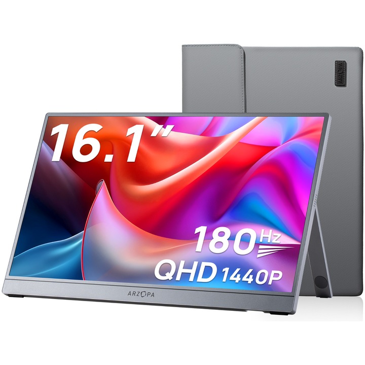 Monitor portabil Arzopa Z3FC, 16,1" , 2.5K, QHD, 180Hz, HDMI, cu etui, Gri