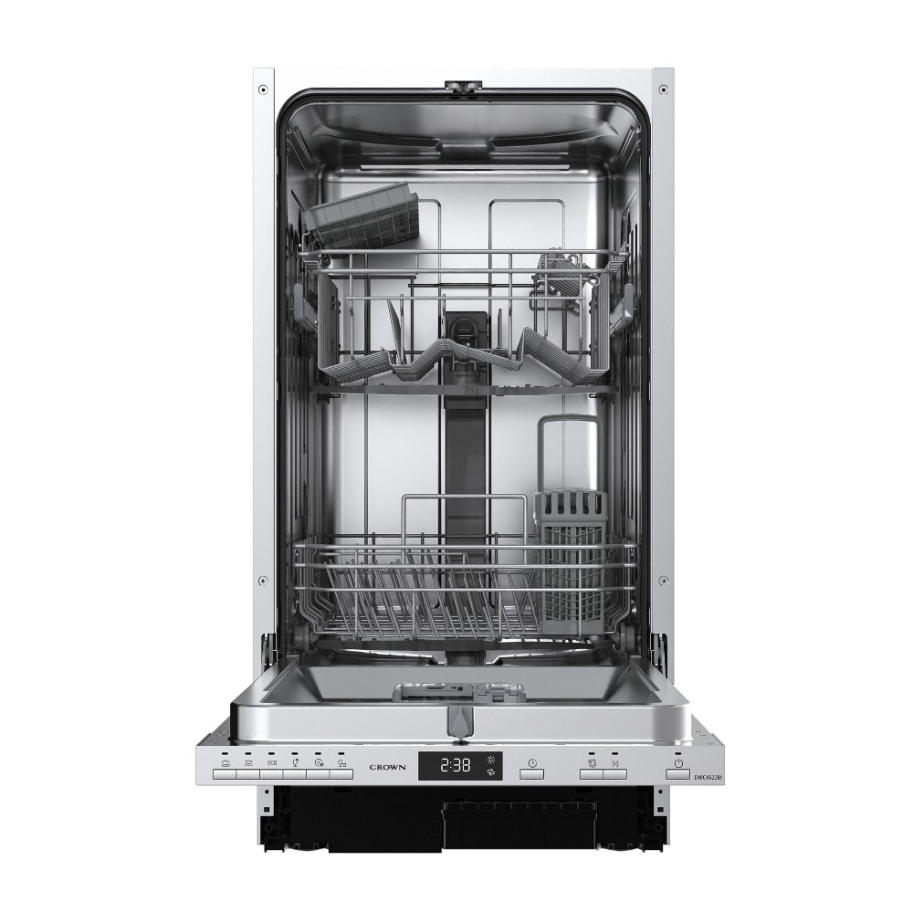 Masina de spalat vase incorporabila Slim Crown DWC4522BI, Start intarziat, Incarcare pe jumatate, Extra Dry, Control digital, Blocare acces copii, 10 seturi, 6 programe, Clasa E
