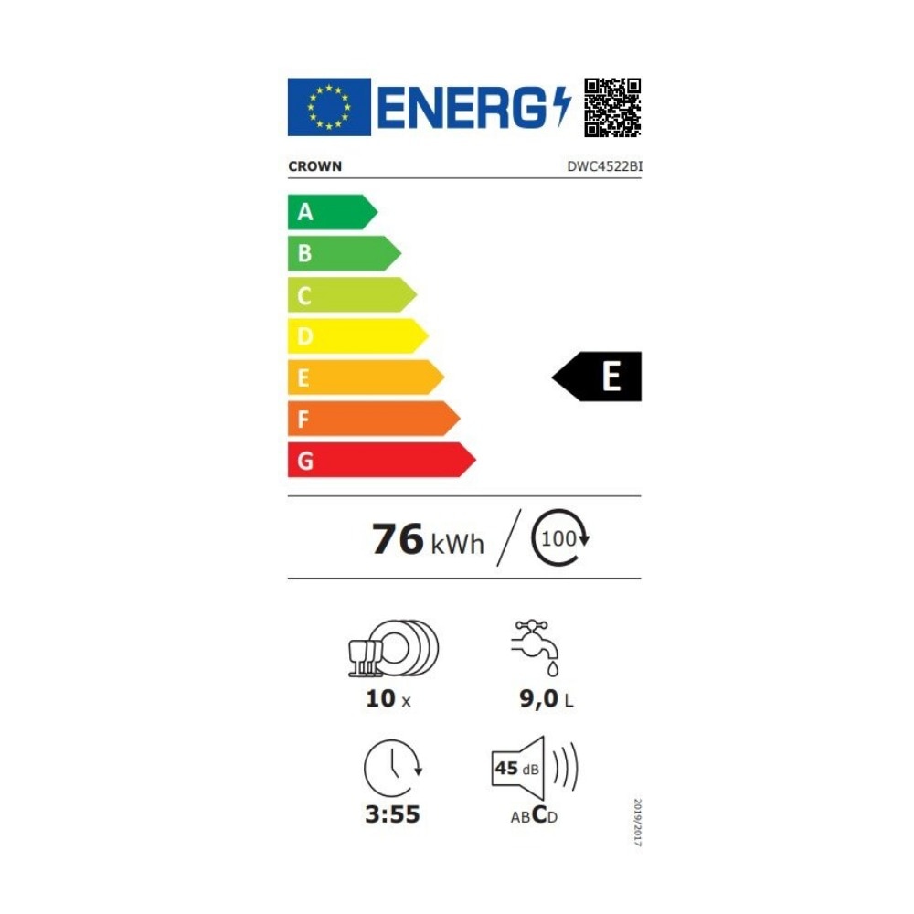 Masina de spalat vase incorporabila Slim Crown DWC4522BI, Start intarziat, Incarcare pe jumatate, Extra Dry, Control digital, Blocare acces copii, 10 seturi, 6 programe, Clasa E