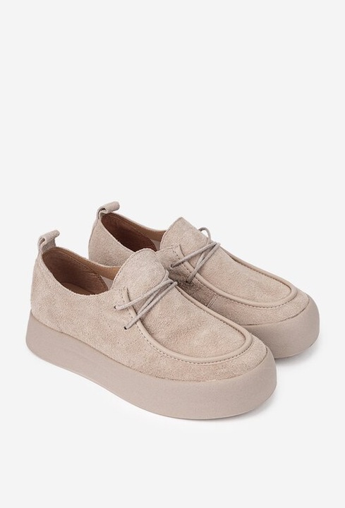 Pantofi dama NUR bej din piele intoarsa 38