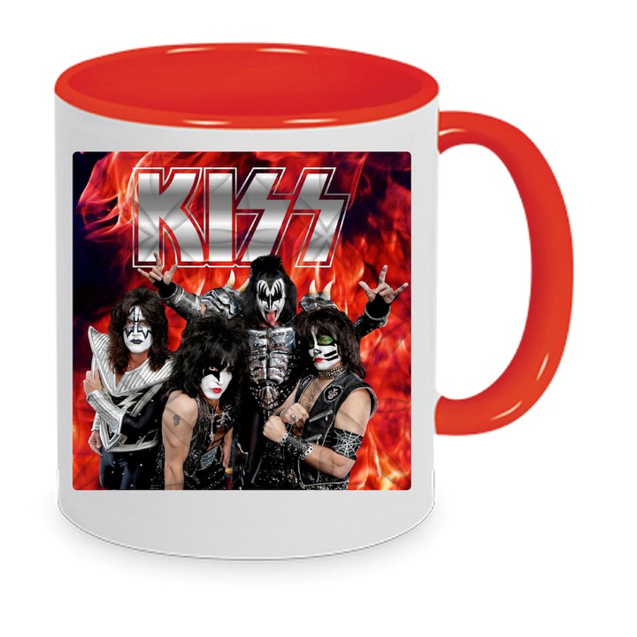 KISS Music Group Cana Nr.12 – Ceramica 330ml, Alb & Rosu, Se poate spala in masina de spalat vase