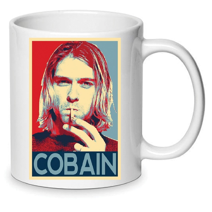 Cana ceramica Nirvana, 330ml, design alb cu arta, rezistenta la masina de spalat vase