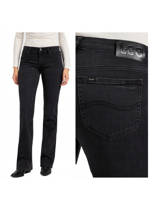 Blugi Dama, Lee, Jessica, Bootcut, Talie Joasa, 5 Buzunare, Fermoar, Lungi, Bumbac, W28-L33 US, Negru