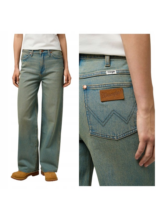 Blugi Dama, Wrangler, Loose Straight, Straight Fit, Talie Medie, 5 Buzunare, Fermoar, Lungi, Bumbac, Albastru, Albastru