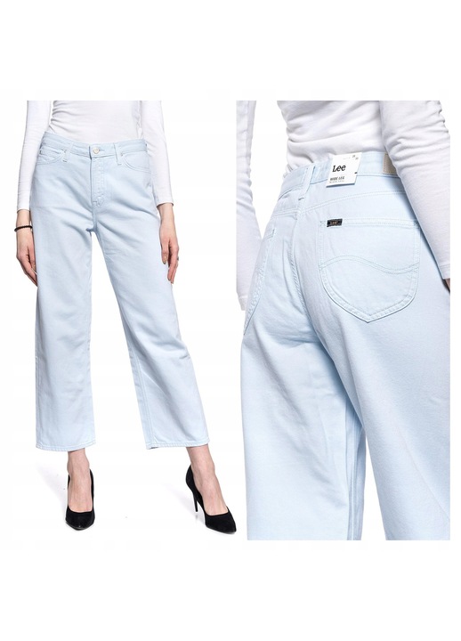 Blugi Dama, Lee, Wide Leg, Straight Fit, Talie Inalta, 5 Buzunare, Lungi, Fermoar, Bumbac, W28-L33 US, Albastru