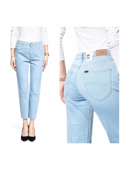 Blugi Dama, Lee, Carol, Straight Fit, Talie Inalta, 5 Buzunare, Lungi, Fermoar, Bumbac, W28-L33 US, Albastru