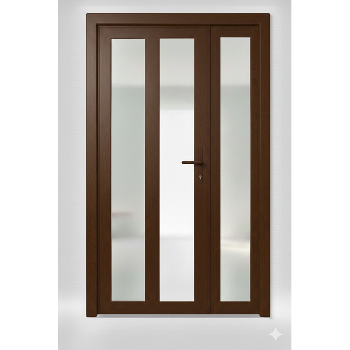 Usa de intrare (interior/exterior), Termopan/PVC, dubla Long Glass, culoare Nuc, dimensiune 140x200