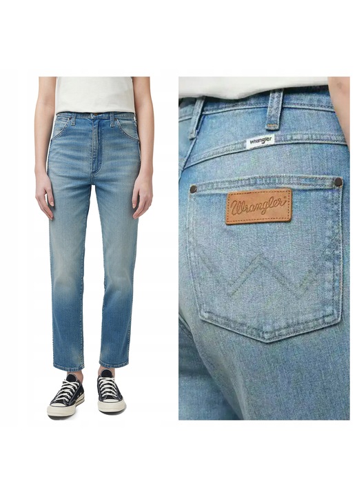 Blugi Dama, Wrangler, Walker, Slim Fit, Talie Medie, 5 Buzunare, Lungi, Fermoar, Bumbac, W28-L30 US, Albastru