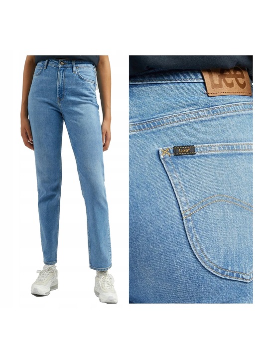 Blugi Dama, Lee, Carol, Straight Fit, Talie Inalta, 5 Buzunare, Fermoar, Lungi, Bumbac, Albastru, Albastru