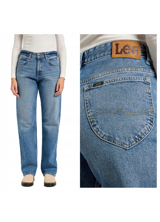Blugi Dama, Lee, Jane, Straight Fit, Talie Medie, 5 Buzunare, Fermoar, Lungi, Bumbac, Albastru, Albastru