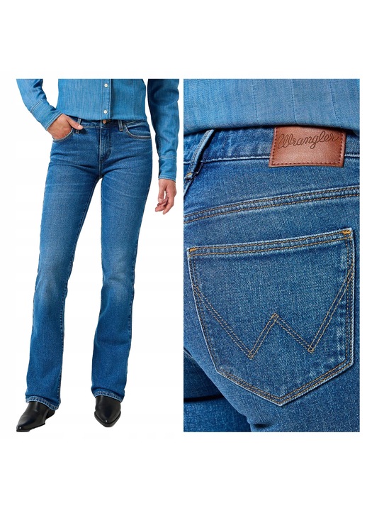 Blugi Dama, Wrangler, Bootcut, Bootcut, Talie Medie, 5 Buzunare, Fermoar, Lungi, Bumbac, Albastru, Albastru