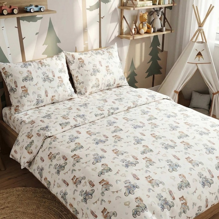 Ranforce Cotton Pro 100% pamut ágynemű, King Size huzattal, 4 részes Gyerek mintás Bézs RCP26