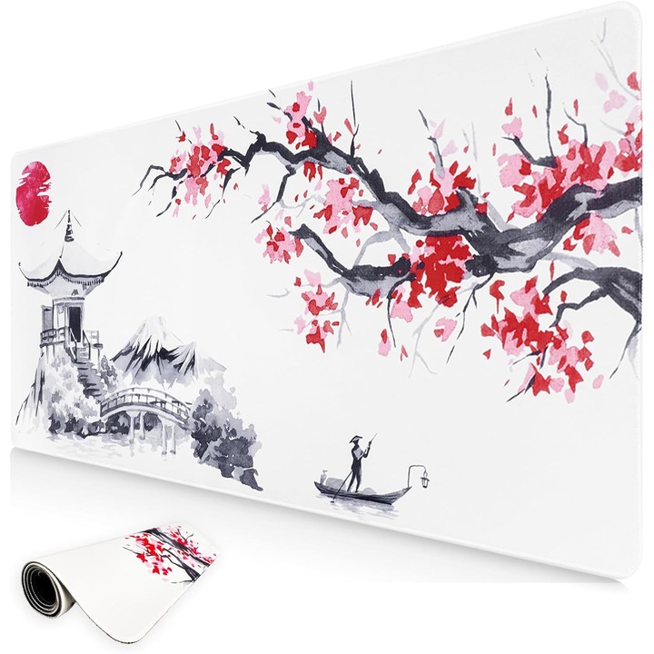 Подложка за мишка Gaming XXL Niviy Sakura Alb 900x400mm, Гладка повърхност, Противоплъзгаща