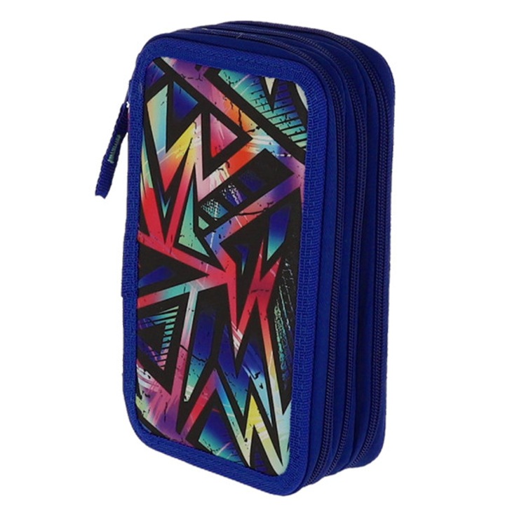 Tollartartó, felszerelés nélküli, 3 cipzáras, geometrikus, kék, Pigna