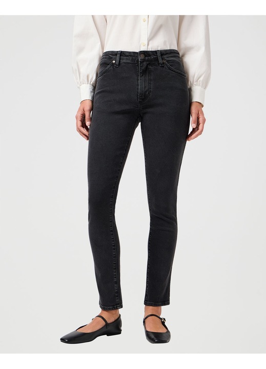 Blugi Dama, Wrangler, Sienna, Slim Fit, Talie Medie, 5 Buzunare, Fermoar, Lungi, Bumbac, W28-L30 US, Negru