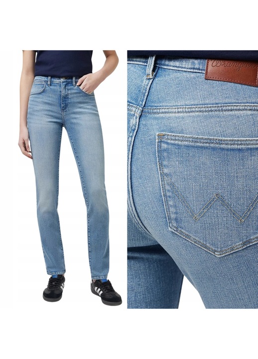 Blugi Dama, Wrangler, Slim, Slim Fit, Talie Medie, 5 Buzunare, Fermoar, Lungi, Bumbac, Albastru, Albastru