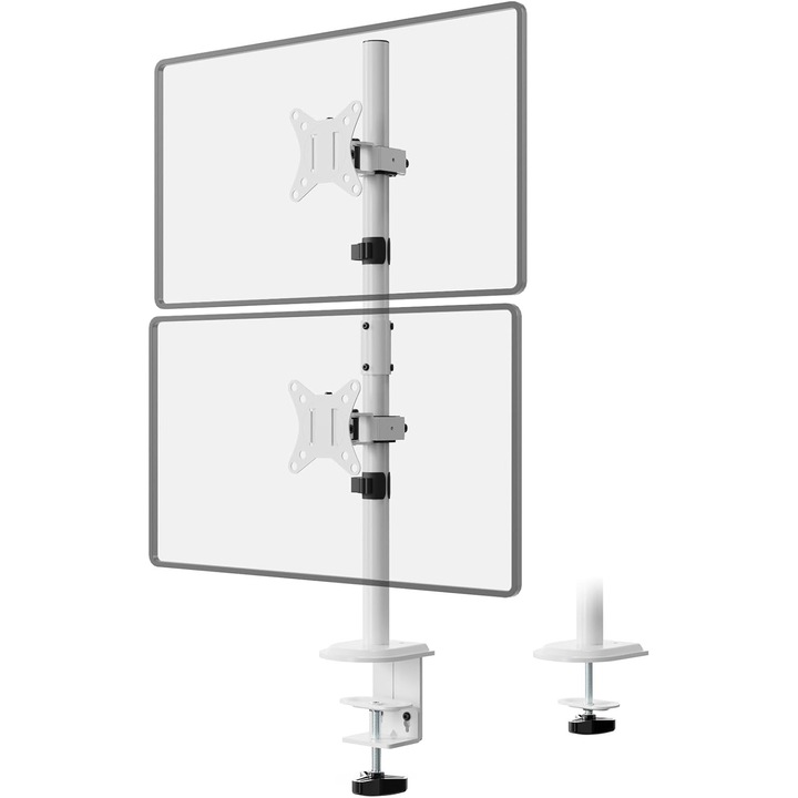 Dupla Függőleges Monitorállvány 80cm, 2 Monitorhoz 17-32 Hüvelyk, Fehér