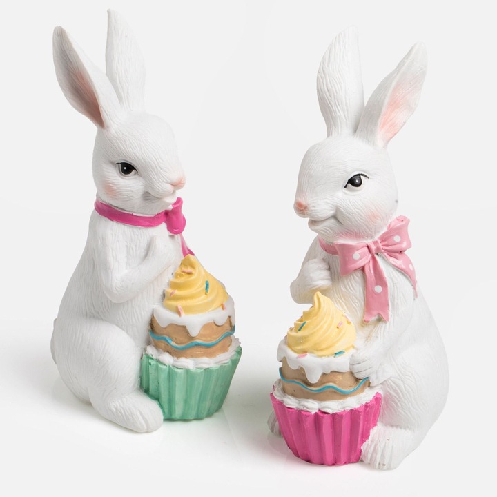 Iepure de Paste din Polyresin cu Cupcake 16, 5cm