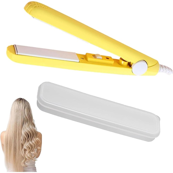 Placa mini 2-in-1 pentru intins ondulat parul, galbena