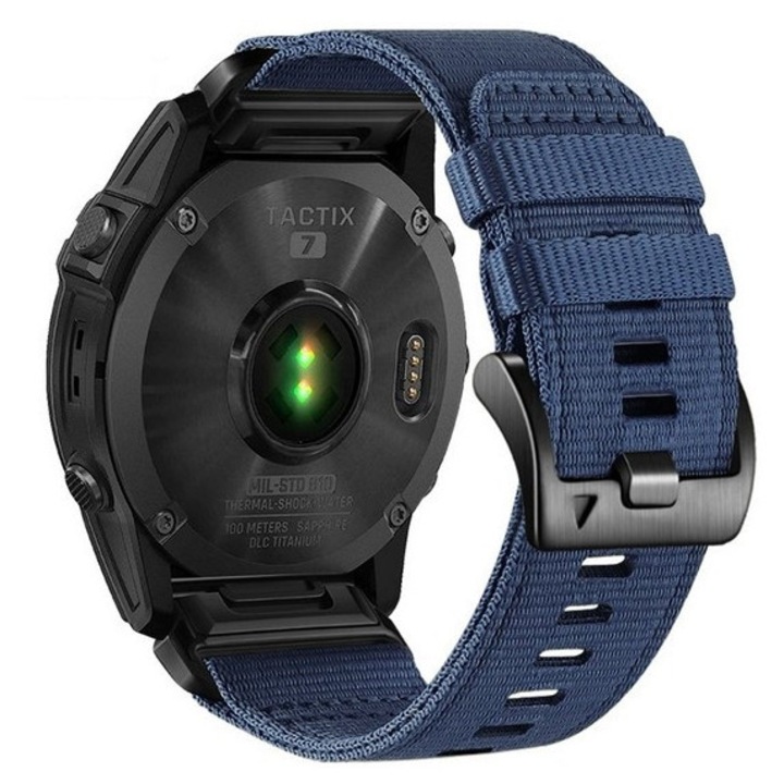 Bratara Quick Release 26mm din material textil pentru smartwatch 1:1 Garmin Fenix 6X / 6x pro solar/ 5x / 5x Puls / Fenix 3 / 3 HR / 3 sapphire / Fenix 7X/ Fenix 7X PRO/ Quaitx3 / Tactix, Albastru